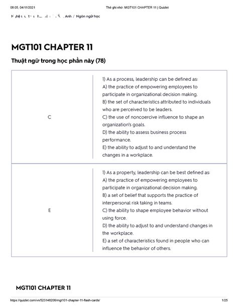 Thẻ Ghi Nhớ Mgt101 Chapter 11 Quizlet Mgt101 Chapter 11 Ngh ệ Thu ậ T