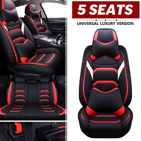 5-Seats 3D Luxury PU Leather Full Car Seats Cover Front + Rear Seat Protector Automobile Seat ...