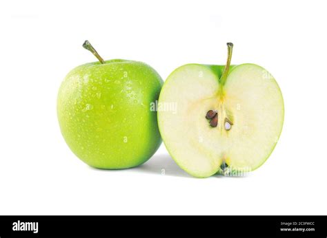 Whole Green Apple And Half Isolated On White Background Stock Photo Alamy