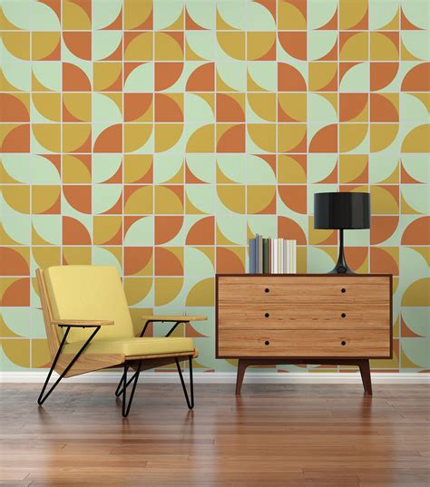 Retro Geometric Wallpaper 70s Wallpaper Abstract Pattern Wallpaper