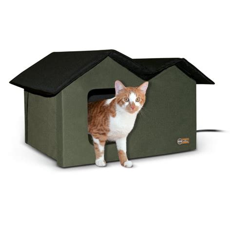 K&H Pet Products Extra Wide Outdoor Heated Cat House, Olive - Walmart ...