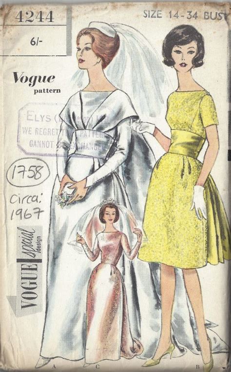 1967 Vintage VOGUE Sewing Pattern B34 BRIDES BRIDESMAIDS DRESS