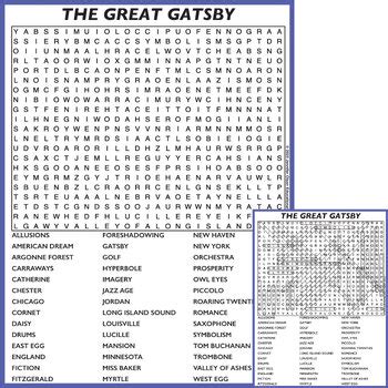 The Great Gatsby Word Search By Jennifer Olson Educational Resources