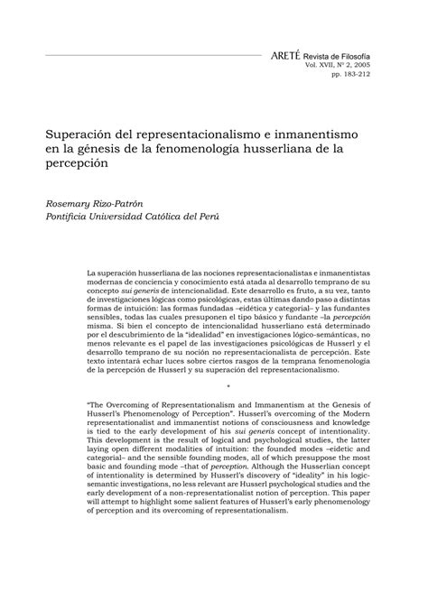 Pdf Superaci N Del Representacionalismo E Inmanentismo En La G Nesis