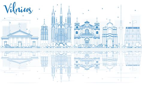 Outline Vilnius Skyline with Blue Landmarks and Reflections. 11081896 ...