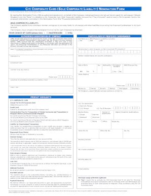 Fillable Online Citi Corporate Card Sole Corporate Liability