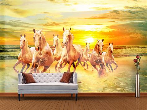 Download White Running Horse Sunset Beach Wallpaper | Wallpapers.com