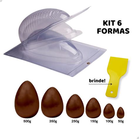 Kit 6 Formas Ovo de Páscoa 50 100 150 250 350 500g C Silicone BWB