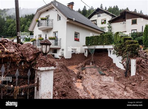 Ziri Slovenia 05th Aug 2023 A House Is Covered In Debris After A