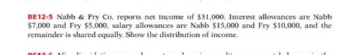 Solved Be Nabb Fry Co Reports Net Income Of Interest