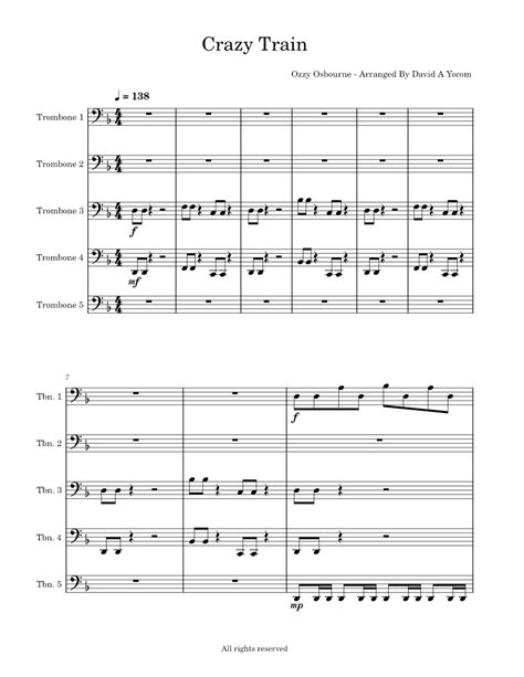 Crazy Train Trombone Quintet Arrangement Sheet Music For Trombone Brass Quintet