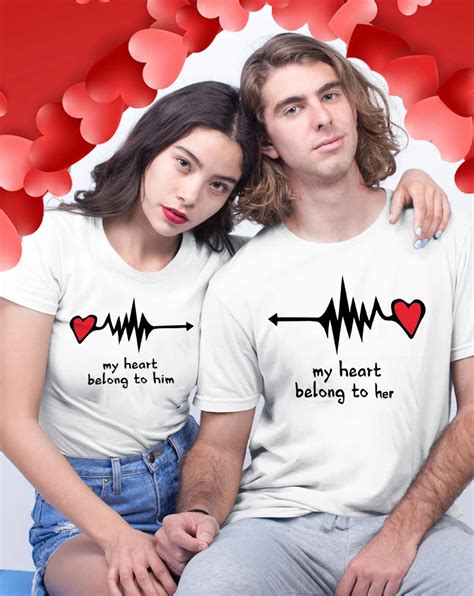 1pc Valentine Day T Shirt We Match Couple Shirts My Heart Belong To Him