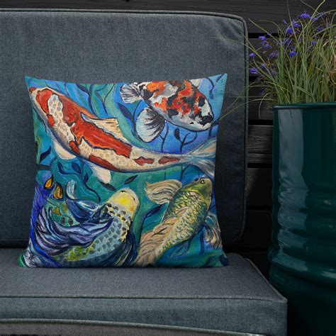 Koi Fish Pillow Japanese Art Pillow Home Deore Pillow Decorative