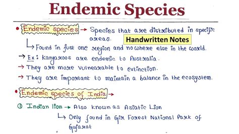 Endemic Species Example In India Handwritten Notes Youtube