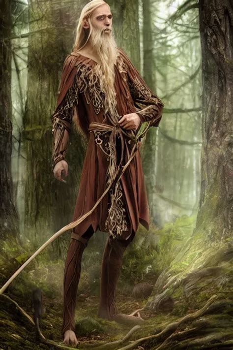 A Tall Slim Male Wood Elf Druid Posing With A Bow In A Stable Diffusion