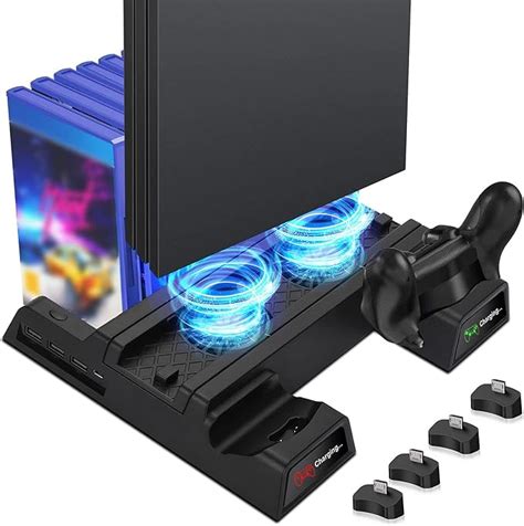 Eeekit Ps4 Vertical Stand Cooling Fan Cooler Ps4 Controller Charger Dock Station And 12 Game