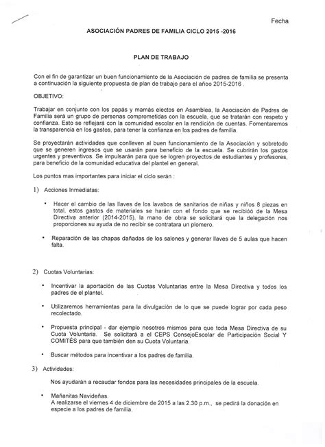 Padres De Familia Plan De Trabajo De La Asociacion De Padres De