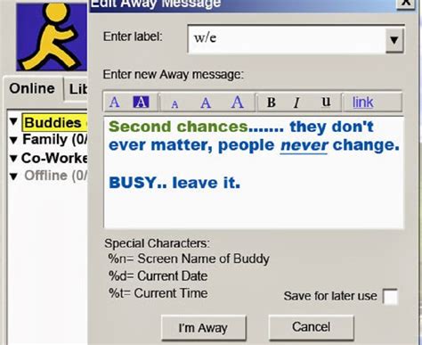 Aim Away Message Template