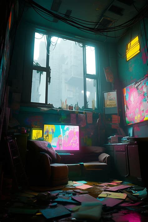 cyberpunk apartment room interior design