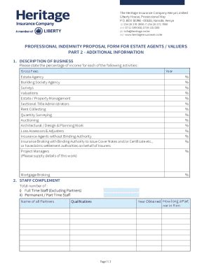 Fillable Online Professional Indemnity Proposal Form For Estate Agents