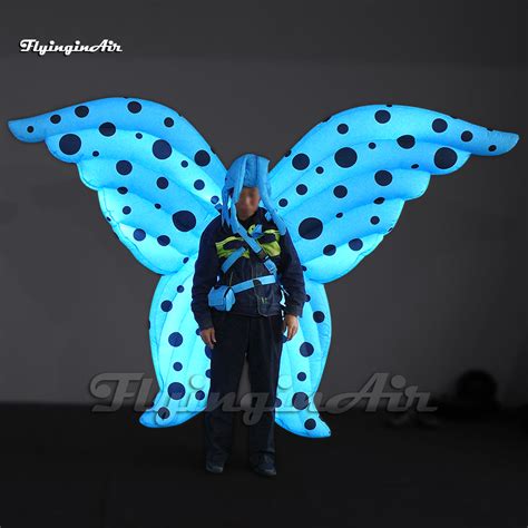 Walking Glowing Inflatable Butterfly Wings Dancer Dress Blue Blow Up