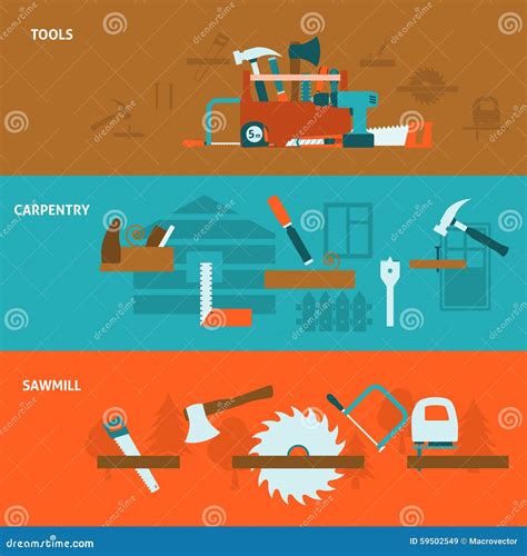 Carpentry Tools Flat Banners Set Stock Vector Illustration Of