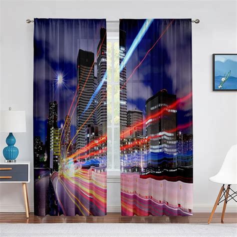 San Francisco Bay Bridge Cityscape Sheer Voile Curtain Usa City Night