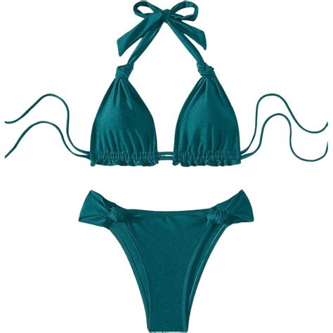 Womens 2 Piece Knot Swimsuit Backless Halter String Bikini Bathing