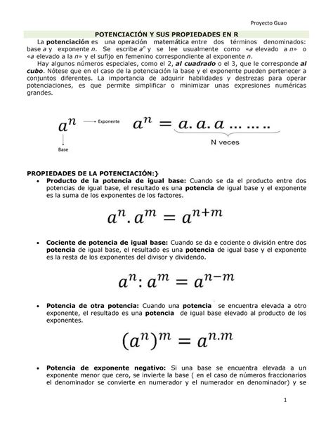 Potenciación y sus propiedades en R POTENCIACIÓN Y SUS PROPIEDADES EN