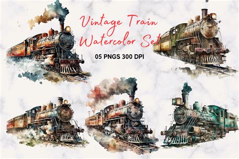 Vintage Train Watercolor Clipart Graphic By SugarPlum Creative Fabrica