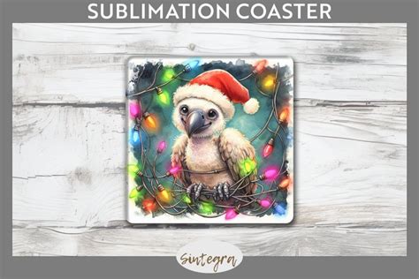 Christmas Vulture V4 Entangled In Lights Square Coaster PNG