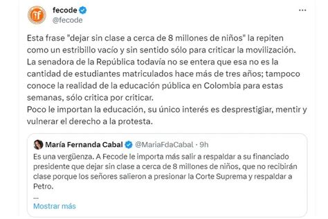 Desde Fecode Mandaron A Estudiar A Mar A Fernanda Cabal Su Nico