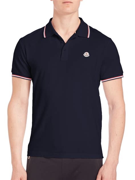 Moncler Cotton Striped Trim Polo In Navy Blue For Men Lyst