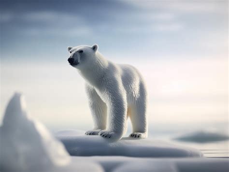 Um urso polar está parado em algum gelo o sol brilhando sobre ele