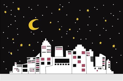 Premium Vector | Doodle night city skyline illustration