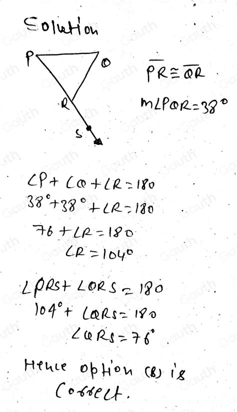 Solved In The Figure Below Triangle Pqr Is An Isosceles Triangle