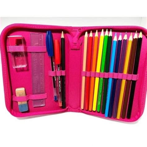 Kit Estojo Escolar Faber Castell Borboleta Rosa Cores Papelaria Pigmeu