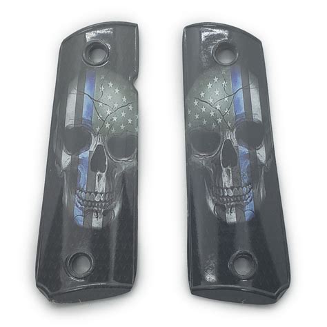 1911 Pistol Grips Blue Line Skull Smooth Grips America