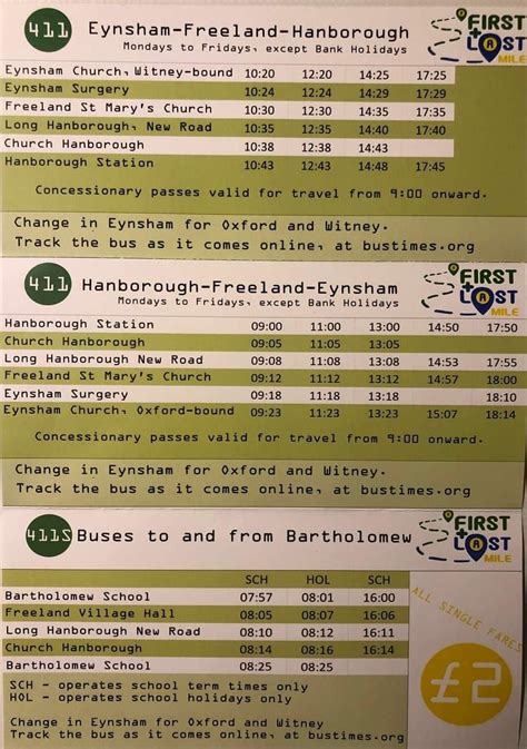 411 Timetable Eynsham Village Witney 13 May 2024