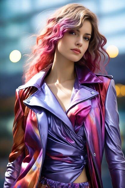 Premium Photo Woman With Pink Hair Wearing Purple Jacket And Purple