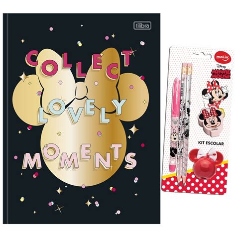 Caderno Brochura Grande 80fls Capa Dura Minnie Disney Kit Escolar