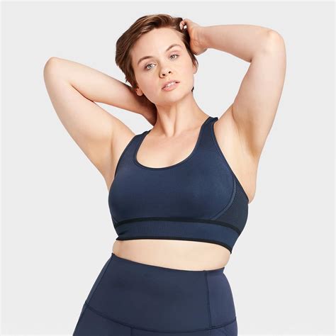 All In Motion Plus Size Medium Support 2 Tone Seamless Racerback Bra Cute Workout Sets For