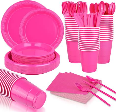 Amazon Twowyhi Pcs Hot Pink Plastic Plates Party Supplies For