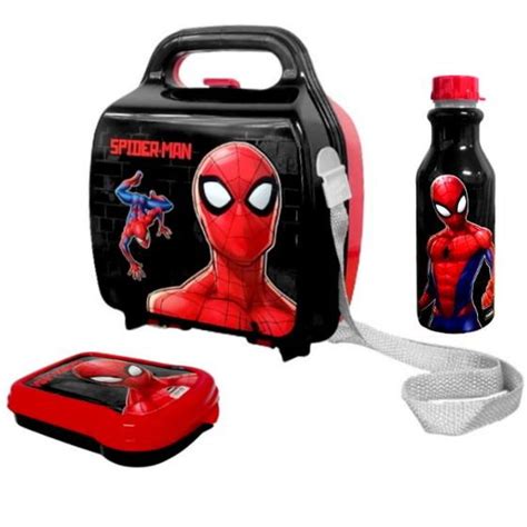 Kit Recreio Lancheira Infantil Garrafinha E Sanduicheira Spider Man