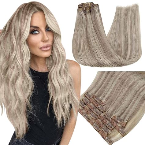 Amazon RUNATURE 18 Inch Blonde Clip In Hair Extensions Real Human