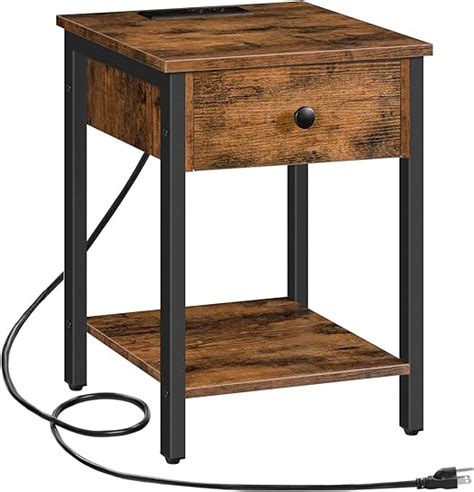 Hoobro Nightstand End Table With Charging Station And Usb Ports Side