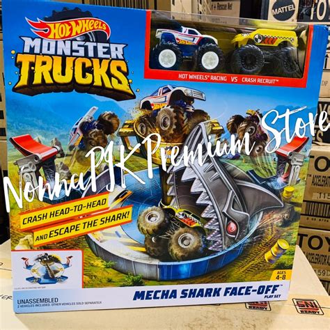 Jual Hot Wheels Monster Trucks Mecha Shark Face Off Playset Monster