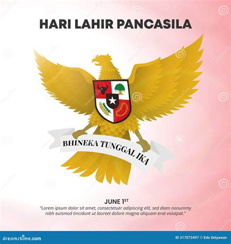 Hari Lahir Pancasila Or Pancasila Birthday With A Flying Garuda Stock