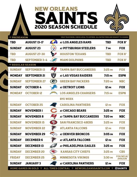 2021 Saints Football Schedule Printable - Printable Schedule