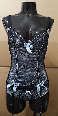 Lovehoney Womens Basque Corset Lingerie Satin Lace Embroidered S